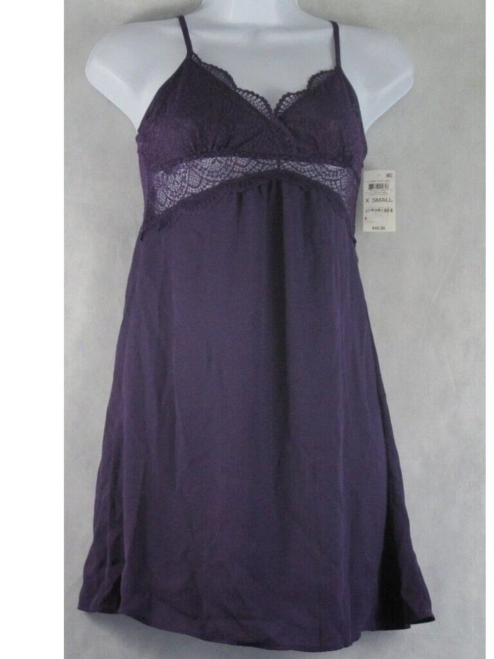 INC Women's Lace-Bodice Chiffon Chemise Nightgown, Purple Dynasty, XS
